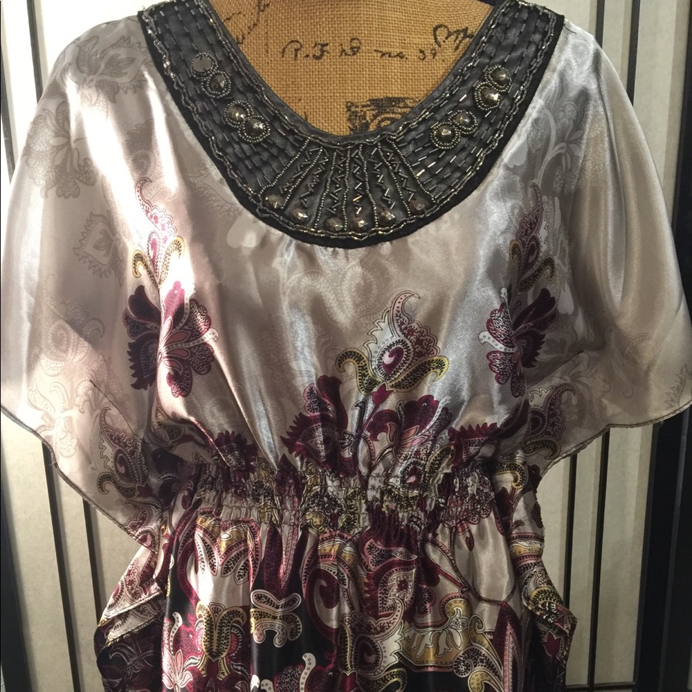 Silver and purple top with beaded neck